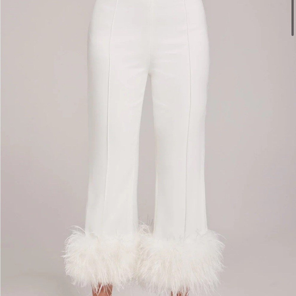 NWT Nadine Merabi Margot feather trim pants